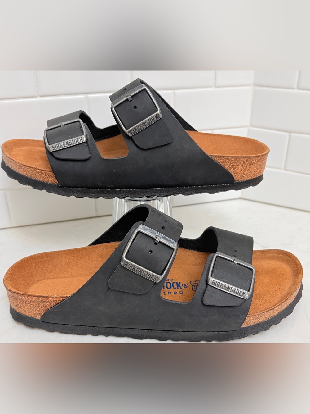 Birkenstock Arizona Soft Footbed Black Oiled Leather Sandals 39 Narrow Like New